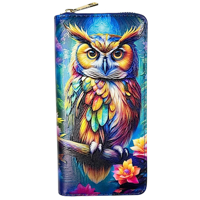Colourful Old Owl Large Digital Print Purse
